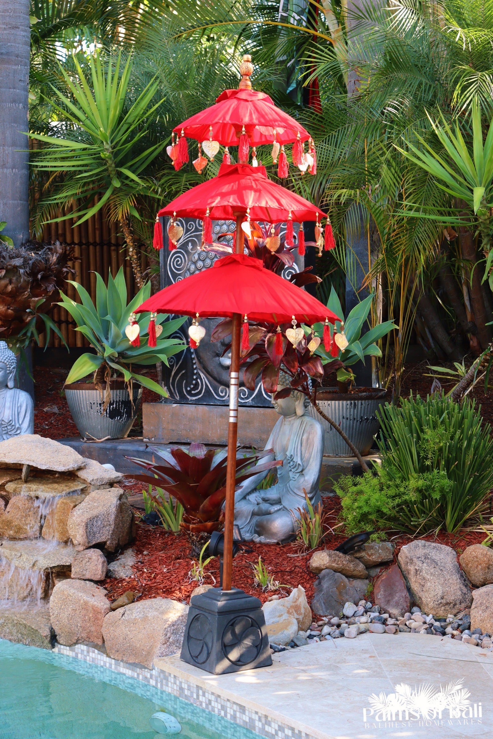 bali patio umbrella Balinese Ceremony Umbrella RED