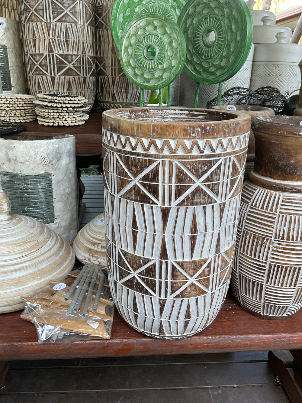 Wide Brimmed Wooden Tribal Pot