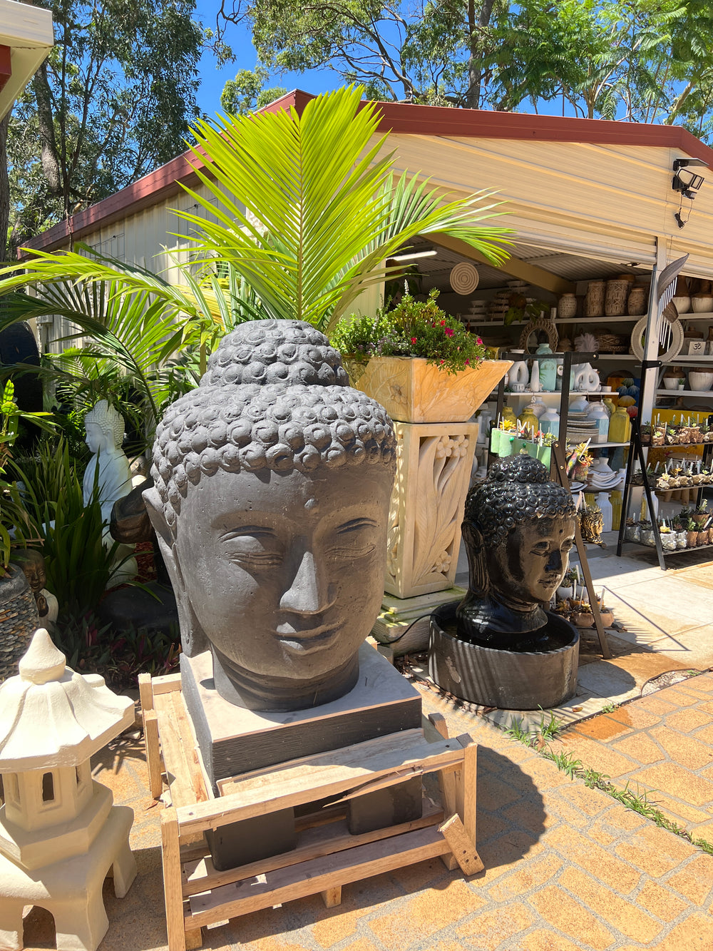 Large Buddha Head Charcoal Water Feature
