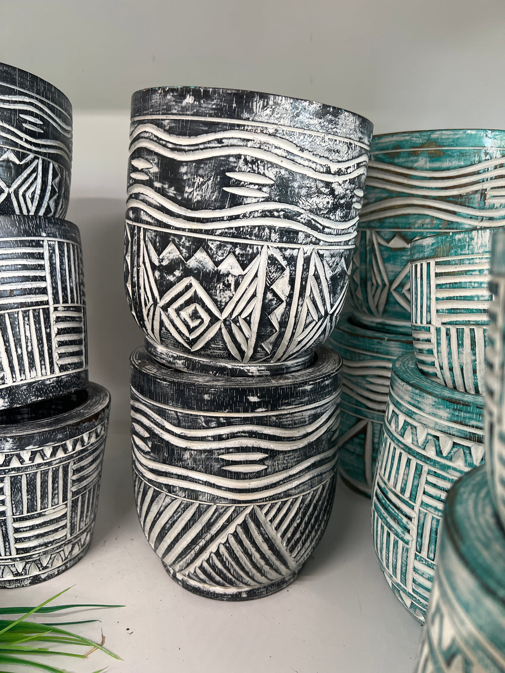 Coloured Carved Wooden Bowl