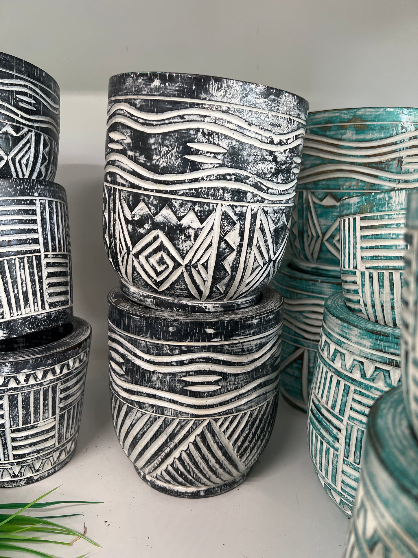 Coloured Carved Wooden Bowl