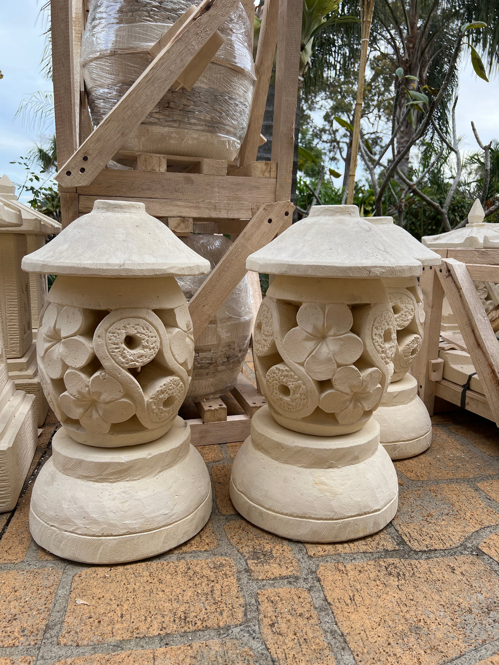 Limestone Frangipani Swirl  Sphere Lantern