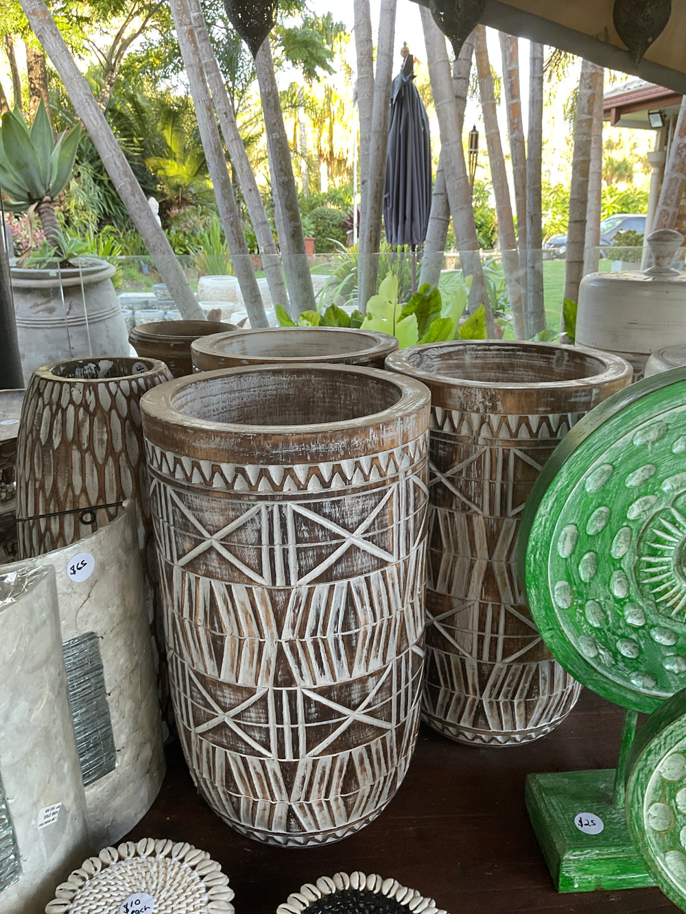 Wide Brimmed Wooden Tribal Pot