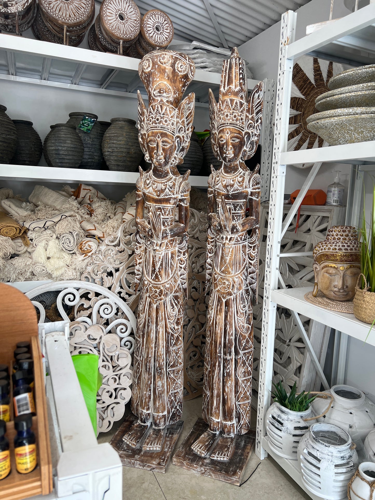 Large Wooden Carved Balinese king and Queen