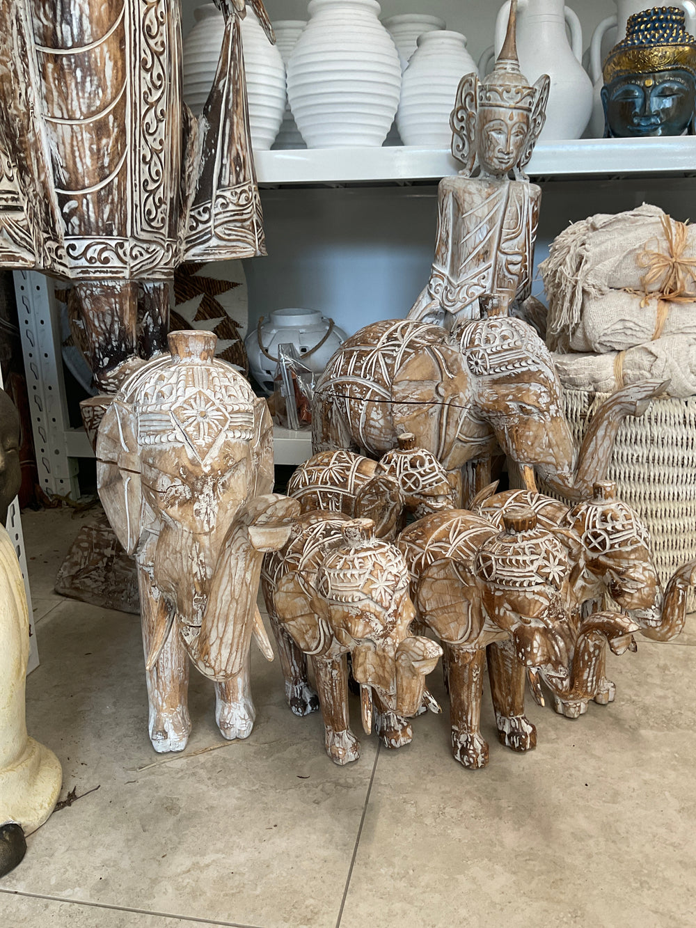 Large Carved Wooden Elephant