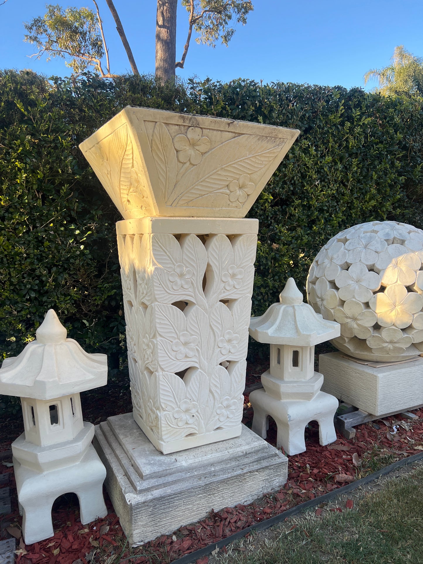 Square Top Frangipani Bird Bath