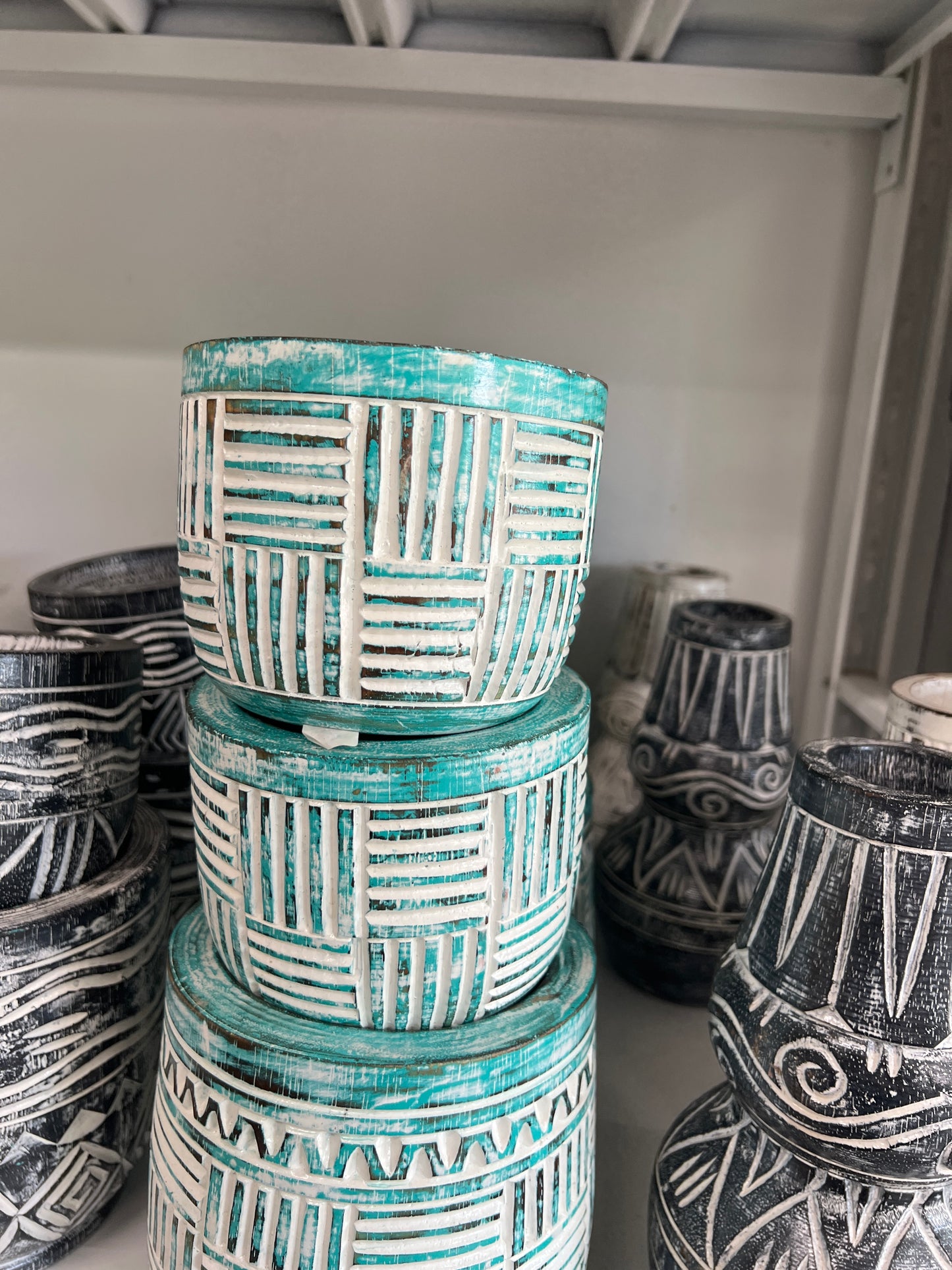 Coloured Carved Wooden Bowl
