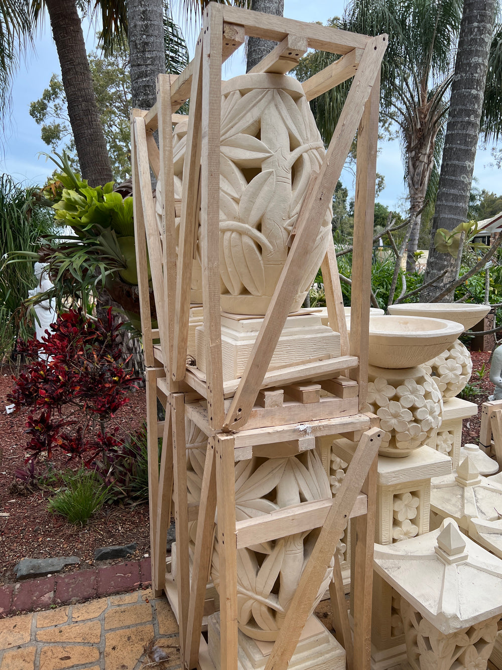 Limestone Palm Bird Bath Tall