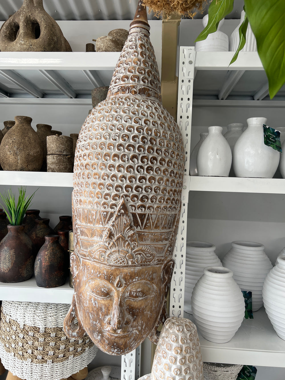 Buddha Head Carved Large Wooden