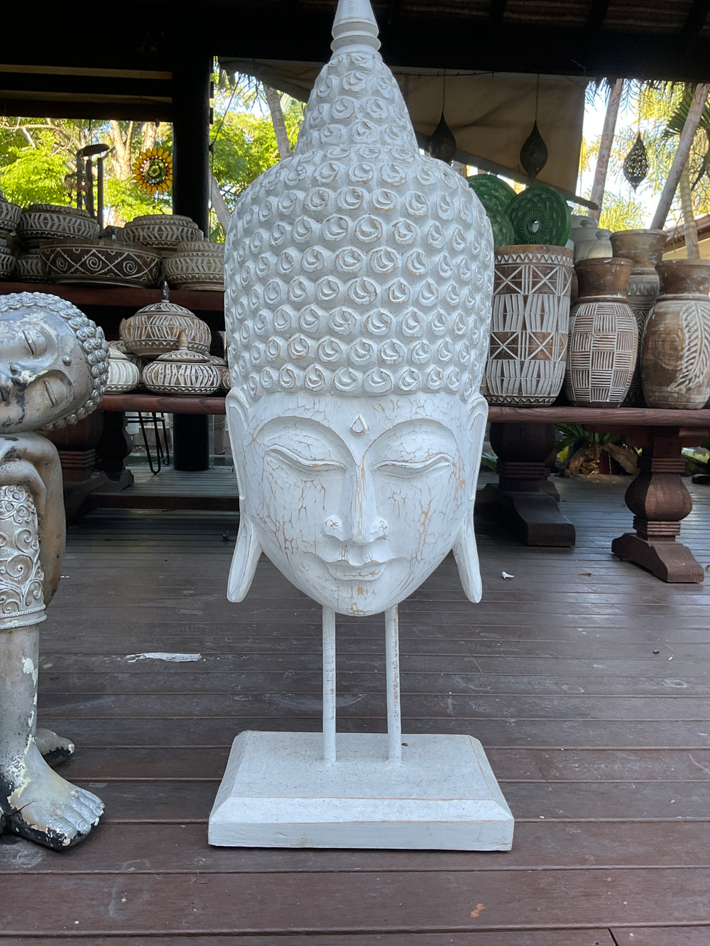 Wooden Buddha Head on Stand