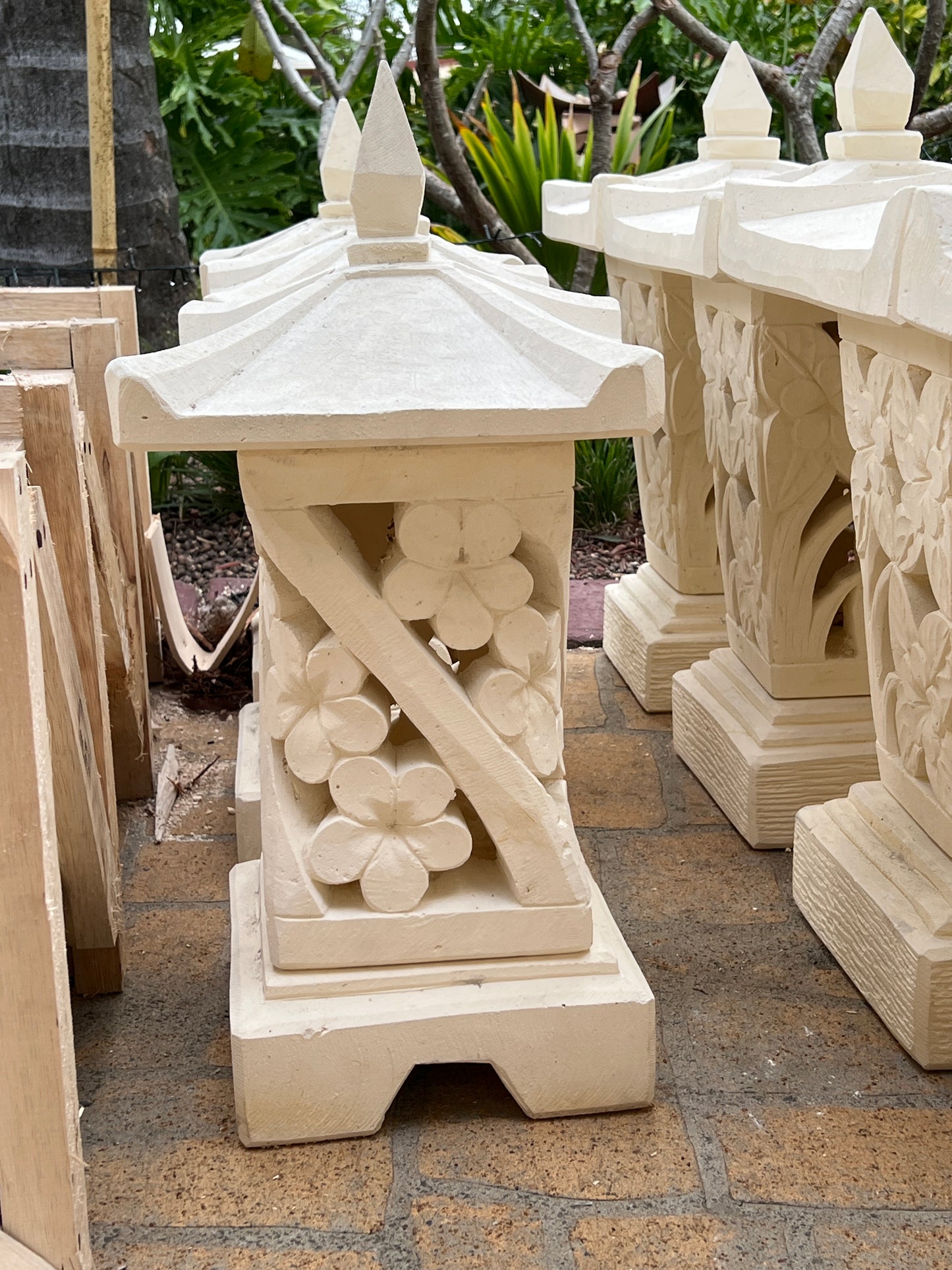 Limestone Frangipani Swirl Lantern