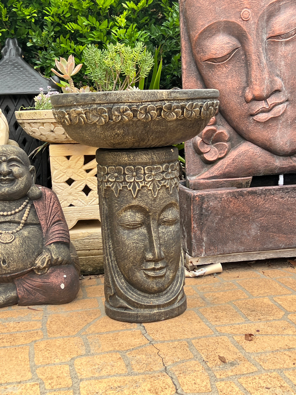 Bronze Buddha Head Bird Bath