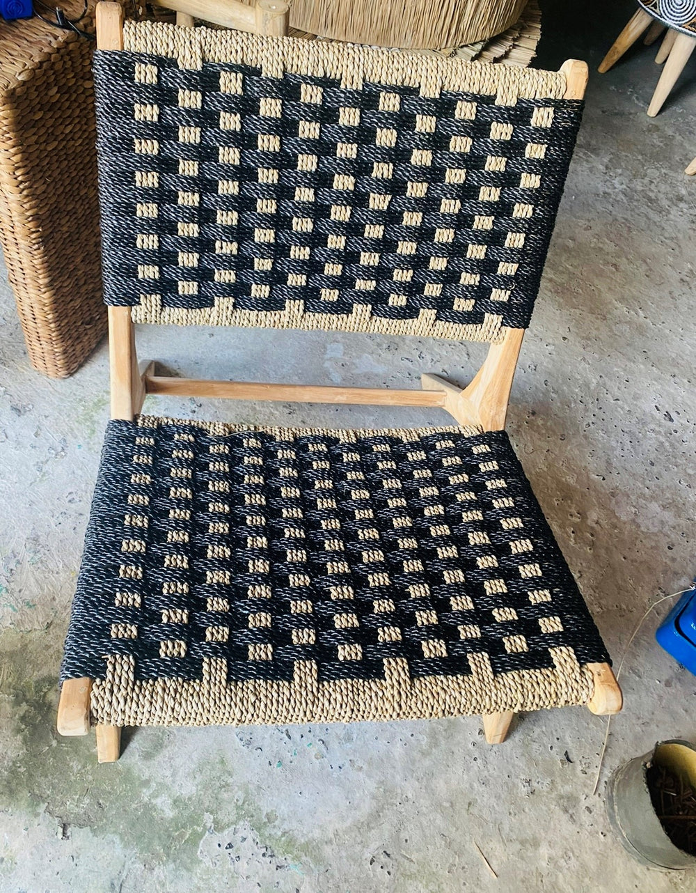 Hand Made Patterend Black Rattan Chairs