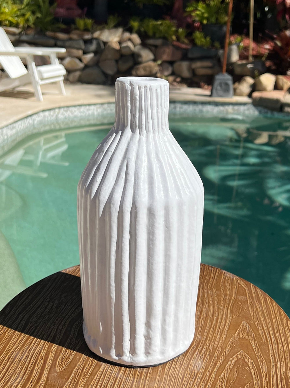 Brushed White Ribbed Vase