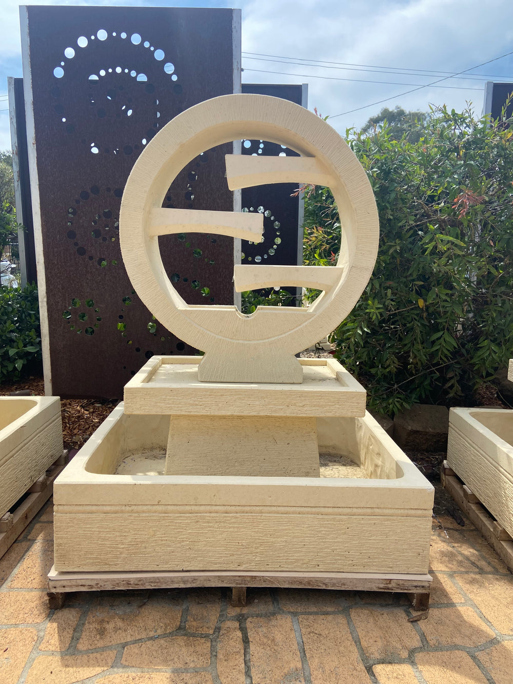 Fountain - Limestone Water Wheel Feature (Medium)