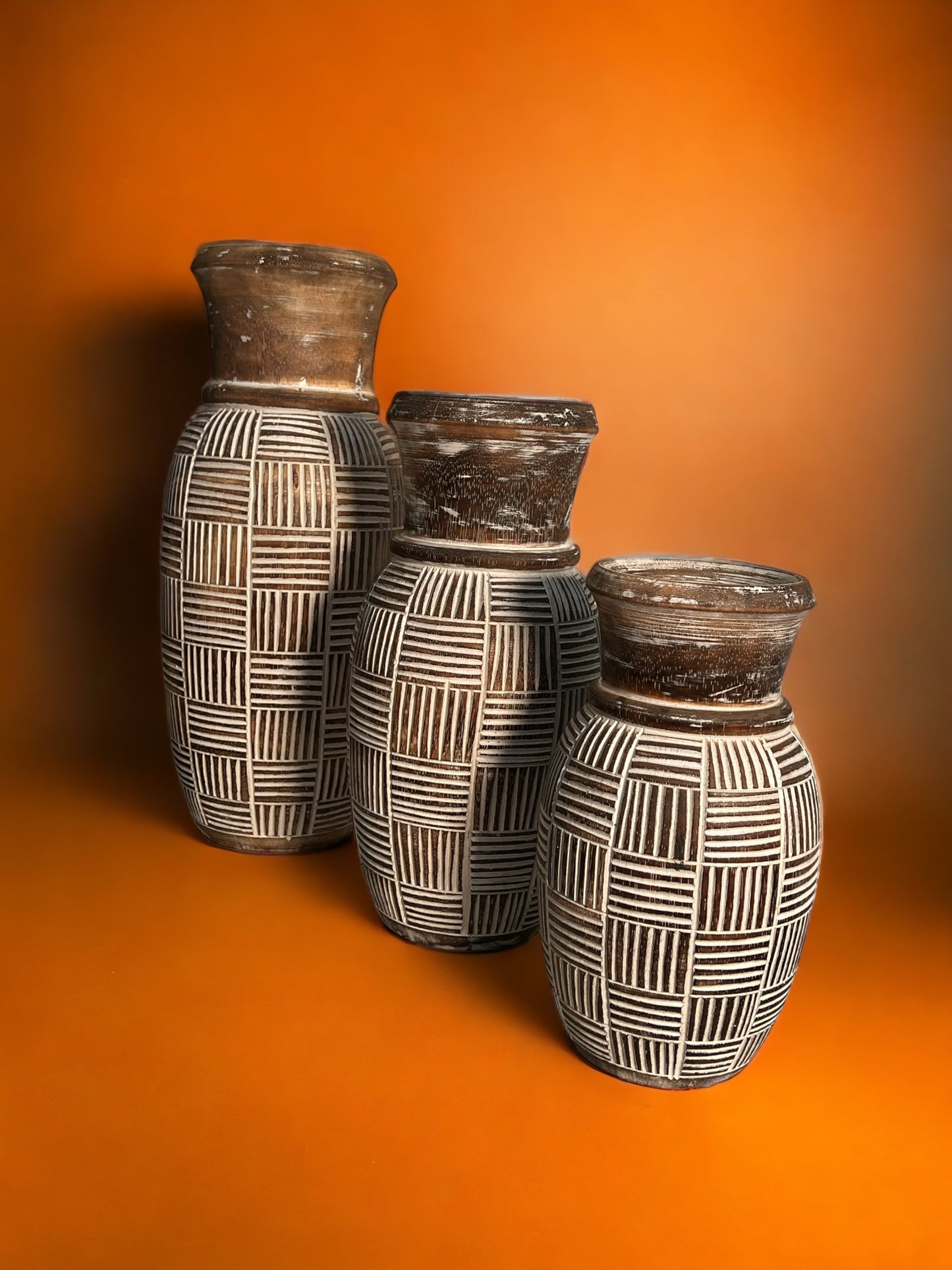 Wooden Crosshatch Pot