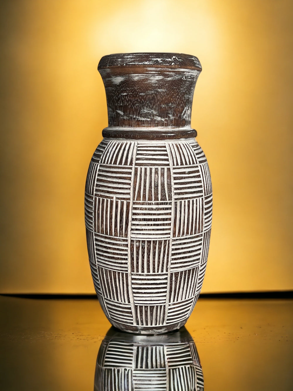 Wooden Crosshatch Pot