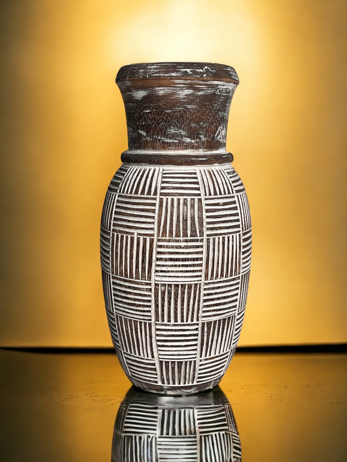 Wooden Crosshatch Pot